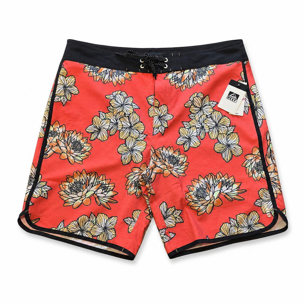 Reef Tanner Board Shorts Fixed Waist Mens Size 38 Paprika Floral Stretch NWT